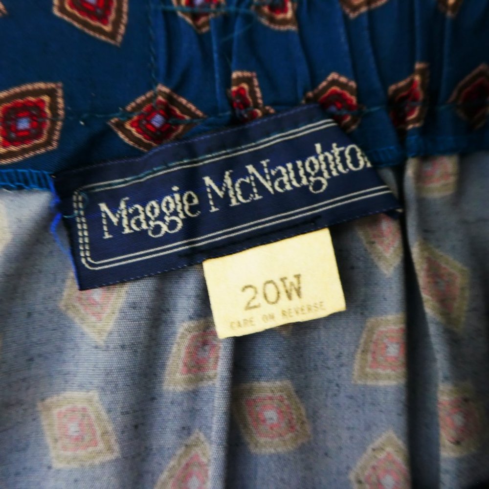 SOLD Vintage 80s Midi Skirt Prairie Farmhouse Elastic Back Zip Teal Blue USA 20W - Picture 7 of 8